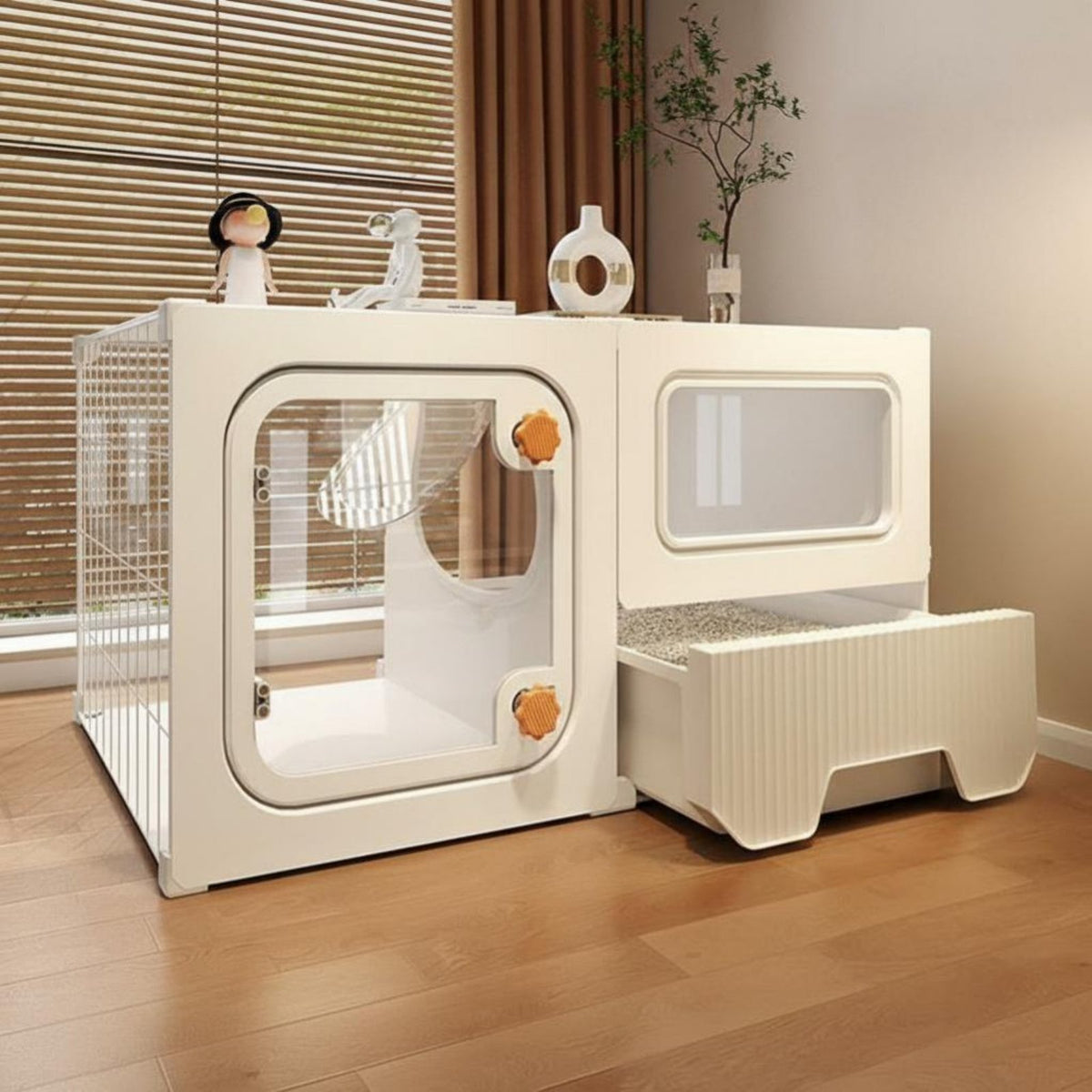 Multi-Room Layout Integrated Feline Enclosure AllUnified Design Pet Playpen Panoramic View Pet Housing Easy to Clean for Apartment Dwellers, Indoors, Indoor, Play Area, Bedroom