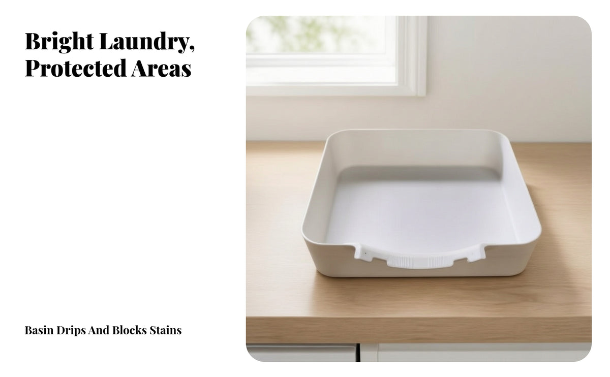 Crack-Resistant Washing Machine Drain Pan | Construction, Low-Profile Design, Drain Pan with Cutout, for Laundry Room