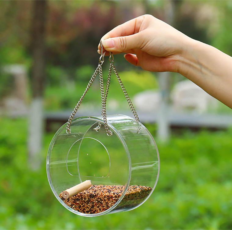 Acrylic Window Bird Feeder with Suction Cups, Outdoor Round Hanging Bird Feeder for Garden
