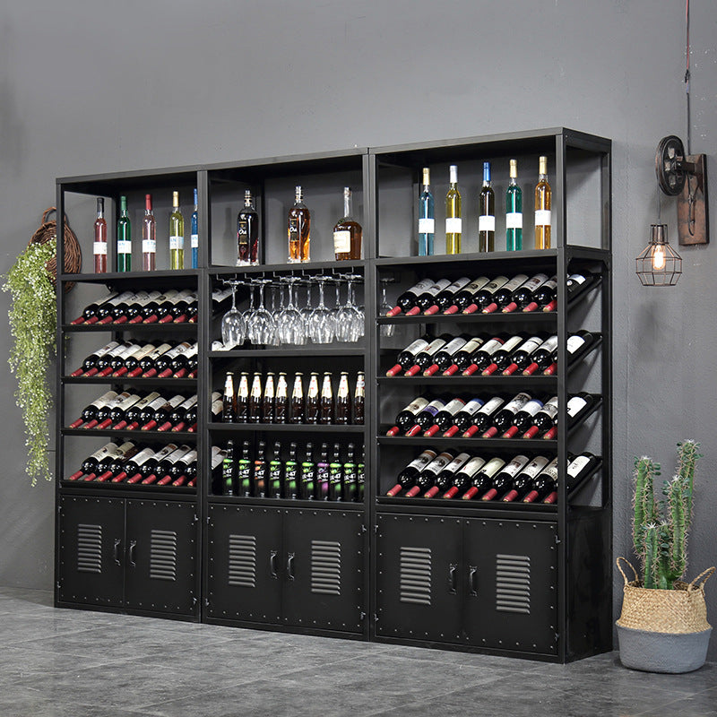 Industrial Vintage Wrought Iron Wine Rack Display Cabinet for Home Bar Cellar