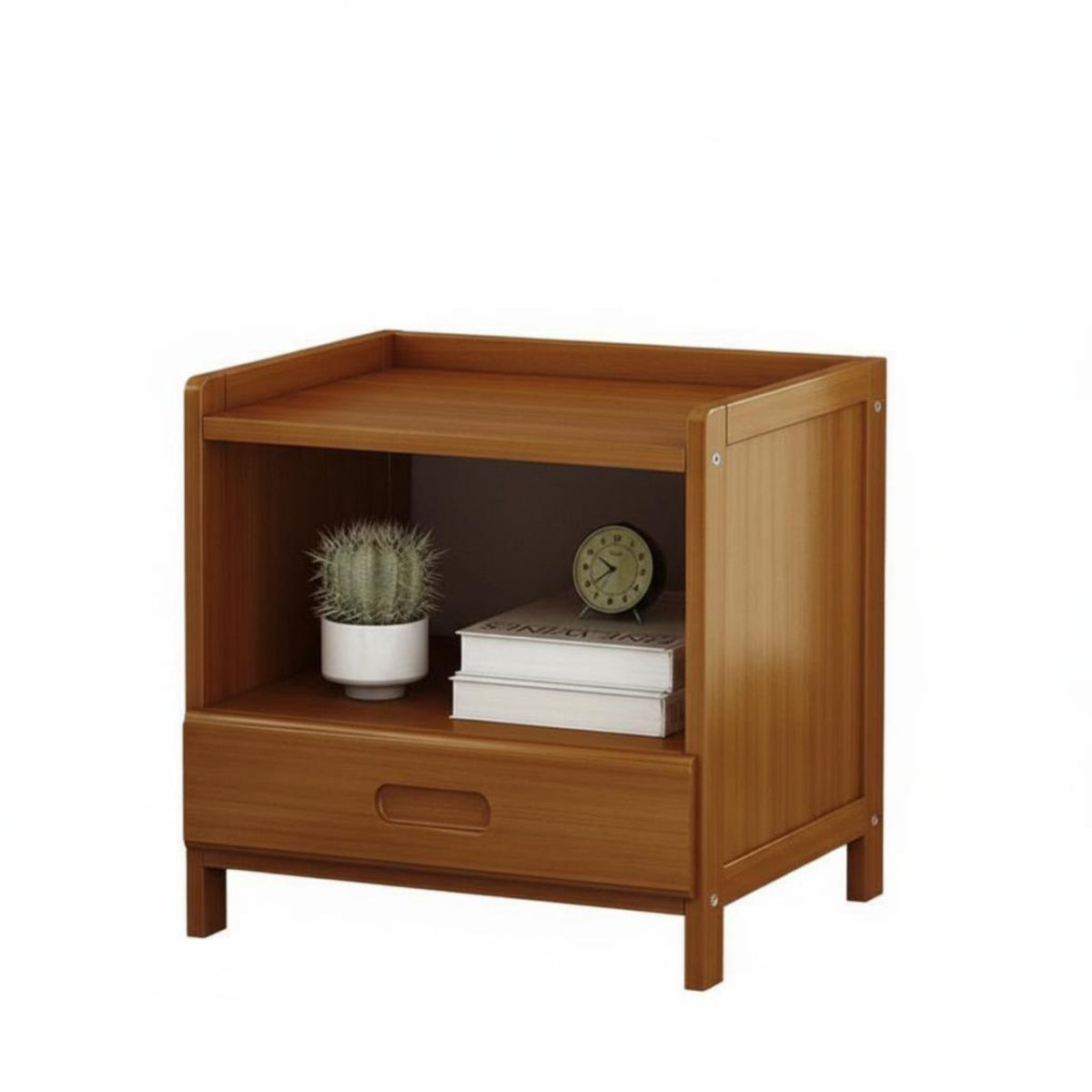 contemporary minimalist Design 2-Tier Bedside Shelf Wooden Grain Finish Bedside Cabinet with Open Shelf Sturdy Construction Nightstand Rounded Corners for Apartment Dwellers, Homeowners, Students, Bedroom, Dorm Room, Office, Hallway