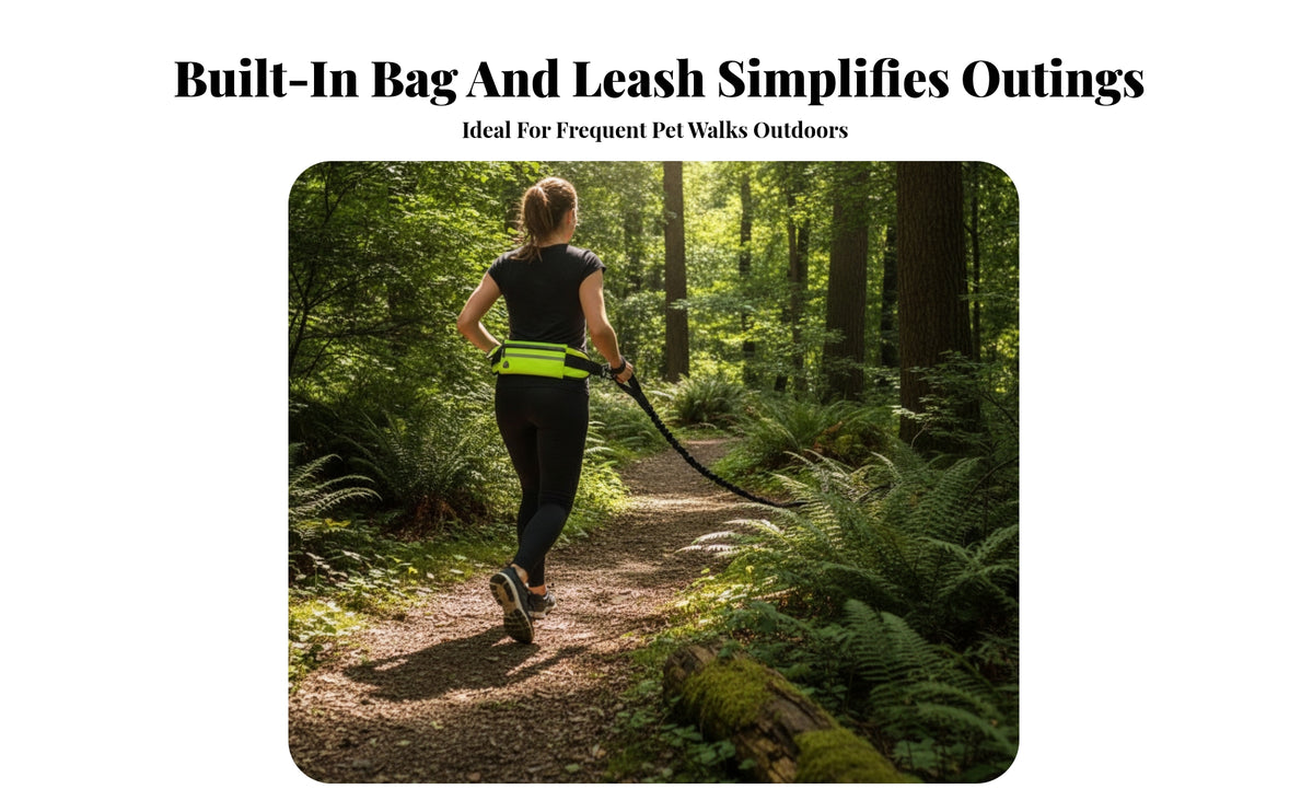 Running Leash Belt Bag Elastic Reflective Dog Running Belt Pet Gear Zippered Heavy Duty Metal Clip for Jogging
