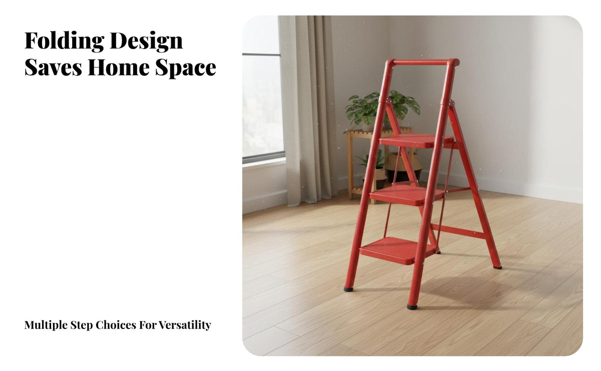 Foldable Design Folding Step Ladder Space Saving Triangular Frame Ladder Wide Pedals Multi-Step Climbing Stool Sturdy Construction for Homeowners, Seniors, DIY Enthusiasts, Indoor, Kitchen, Garage, Library