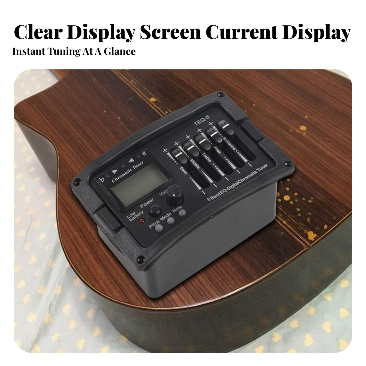 LCD Display 5-Band Equalizer Preamp Volume Control 5-Band Acoustic Guitar Pickup Low Battery Indicator Acoustic Guitar Preamp with Tuner for Guitarists, Musicians, DIY Enthusiasts, Stage Performance, Studio Recording, Gigging