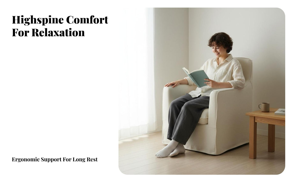 Wabi-Sabi Design Highrear Accent Chair Japanese design Upholstered Armchair Removable and creclineable Cover Single Sofa Minimalist Aesthetic for Guesthouse Owners, Homeowners, Book Lovers, perusing corner, Bedroom, Home Office
