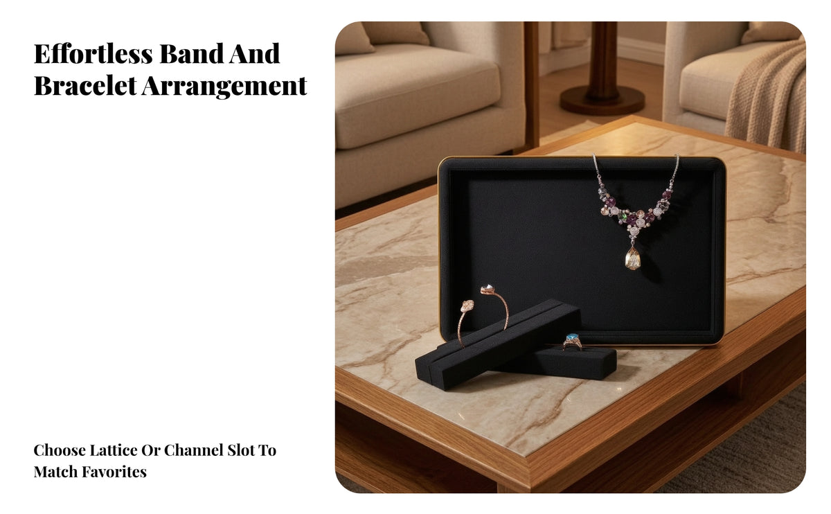 Soft Jewelry Display Tray | Gold-Colored metallized Outer Side, Low-Profile Shallow Build, Jewelry Tray with Padded Surface, for Showcase