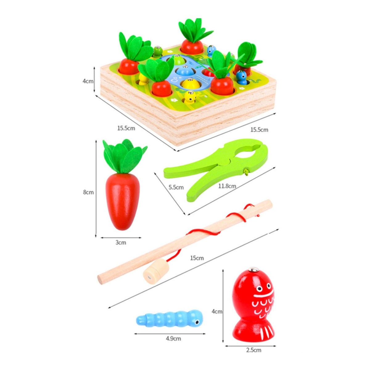 Made from Wood Fishing Carrot Harvest Game Develops Fine Movement Skills Fishing Game Interactive Play 3 in 1 Wooden Activity Toy Hand-Eye Coordination for Toddlers, Preschoolers, Daycare, Playroom