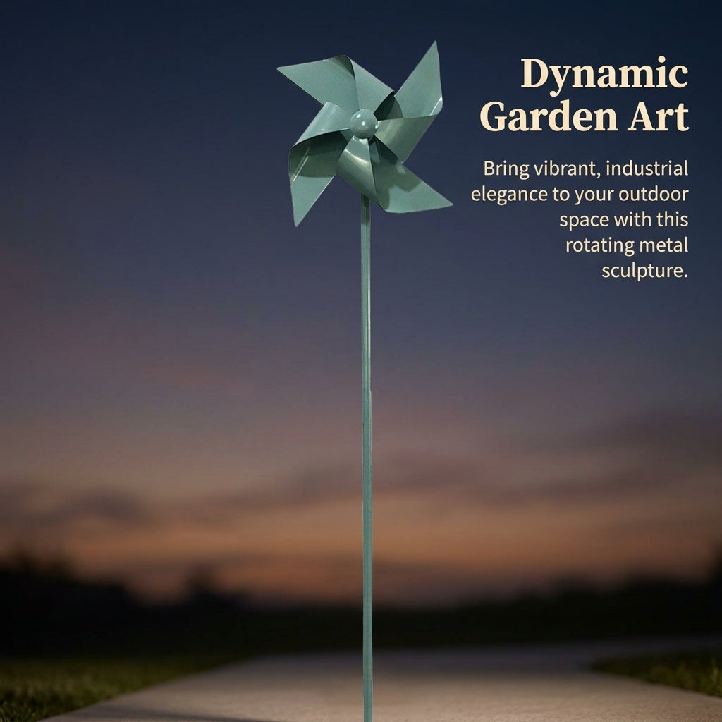 Large Rotating Wind Spinner for Outdoor Garden, Metal Windmill Sculpture Ornament for Lawn Decoration, Industrial Style Yard Art