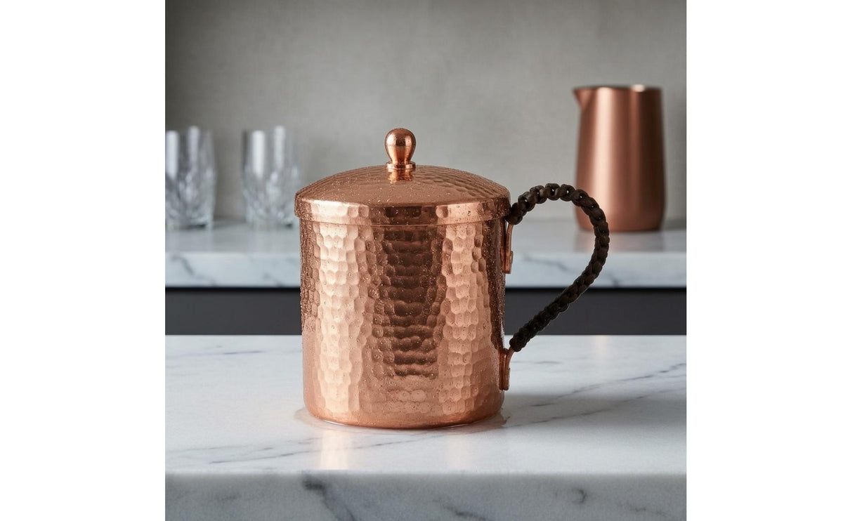 Lidded Drinking Cup Handmade Hammered Metal Cup Cylindrical for Tea Service