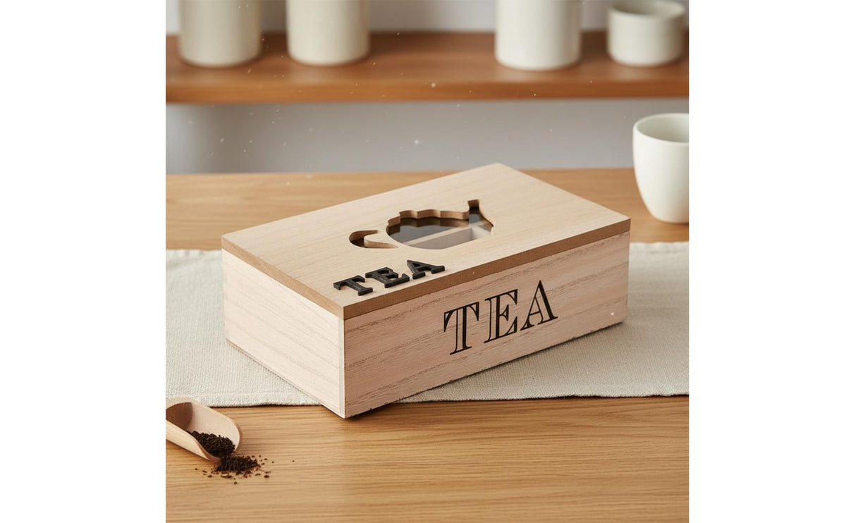 Multi-Compartment Wooden Tea Box Desktop Organizer Tea Gift Box Divided Compartments