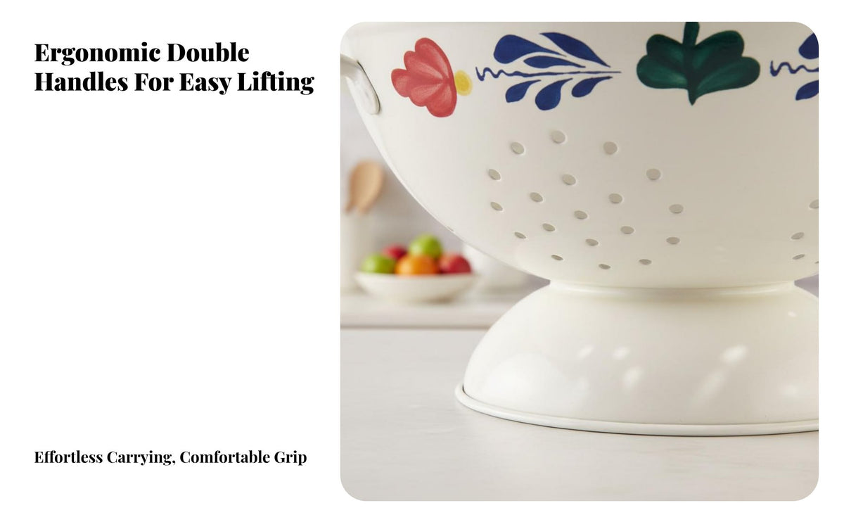 Vintage Design Fruit Basket Retro Design Double Handle Draining Basket Pedestal Fruit Bowl Decorative Footed Colander Bowl