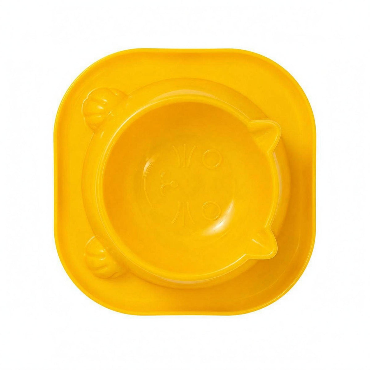 Glossy Feline-Face Bowl Rounded Corners Square Feline Bowl Paw Details Pet Dish