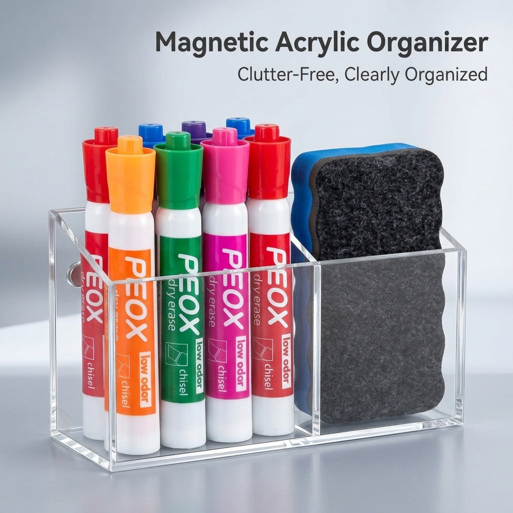 Pen Holder for Fridge, Clear Acrylic Transparent Design, Wall Mounted Organizer for Home Office, Whiteboard