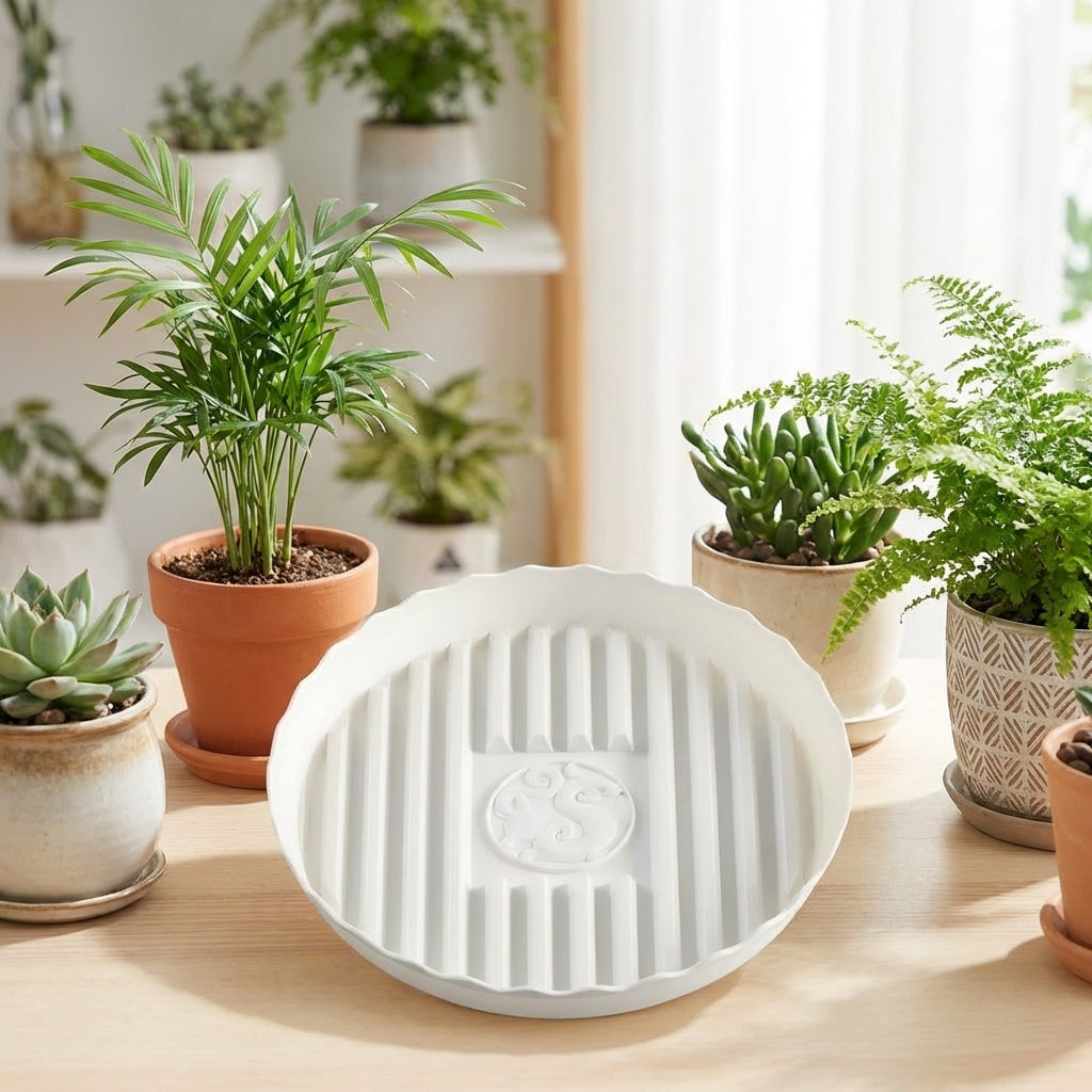 Plant Saucers with Rim, Heavy Duty Round Drip Tray for Outdoor Plants, Terracotta Resin Flower Plant Pot Saucer and Ridged Trays