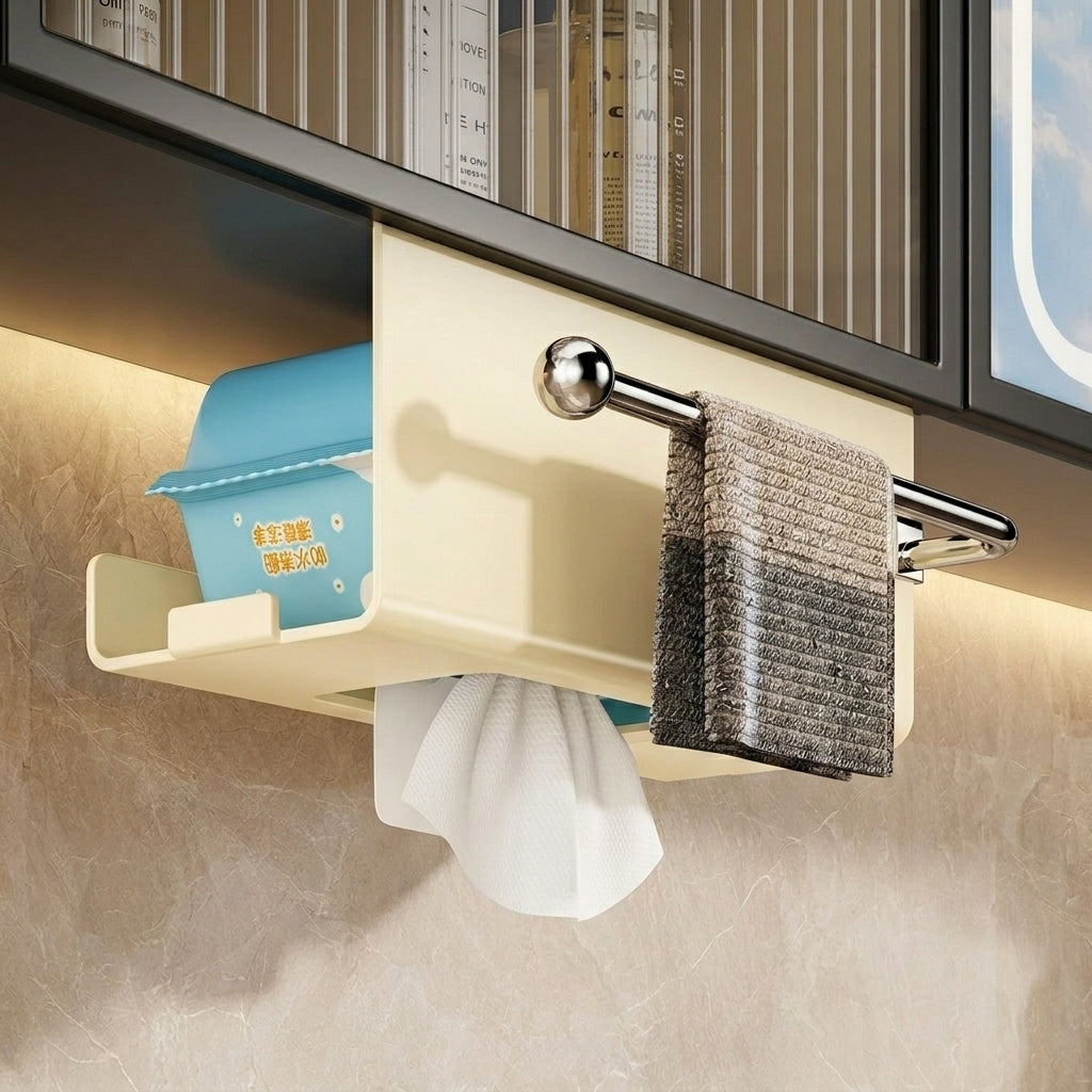 Pantry Space Saving Carbon Steel Under Cabinet Dispensing Paper Towel Holder, Multi-Functional Storage for Kitchen and Home Cooks