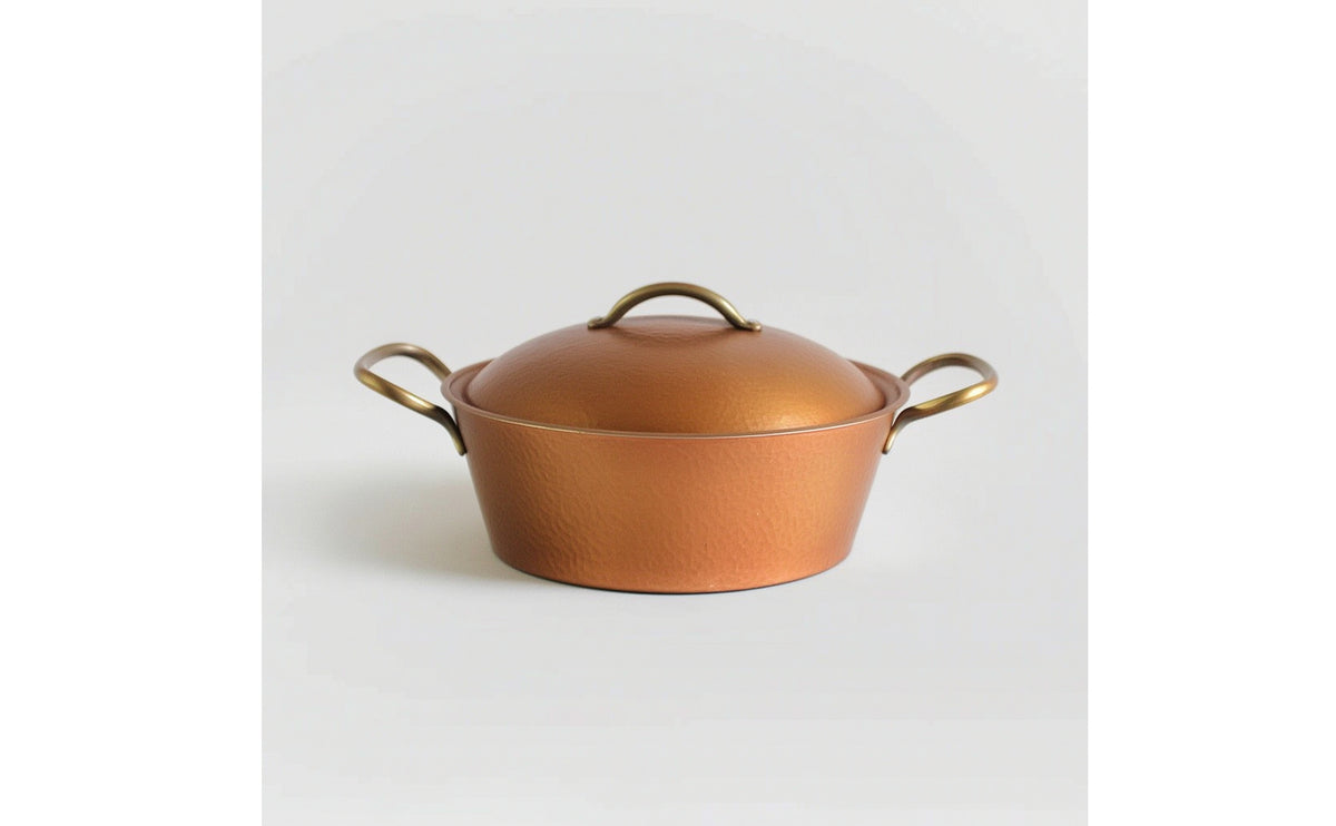 Copper Pot with Lid Hammered Nabe Wide-Bellied for Tabletop Dining, Home Cooks