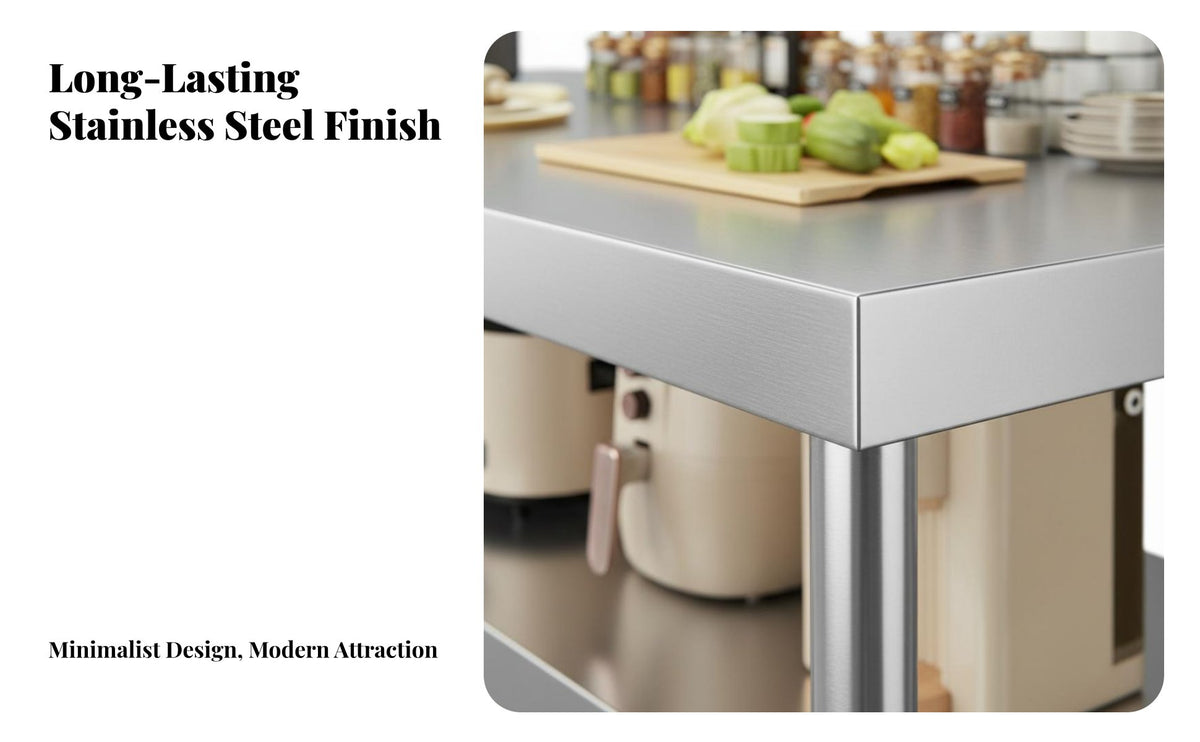 Stainless Steel Work Table Easy to Clean Stainless Steel Workbench Sturdy and Hard-Wearing Commercial Food Prep Station for Caterers, Bar, Workshop