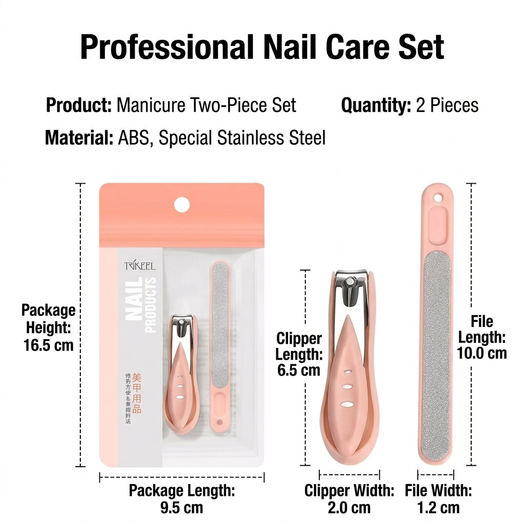 Nail Set with for Adults, Stainless Steel Grooming for Home Use, 2 Piece Manicure Kit for Personal Large Size Design