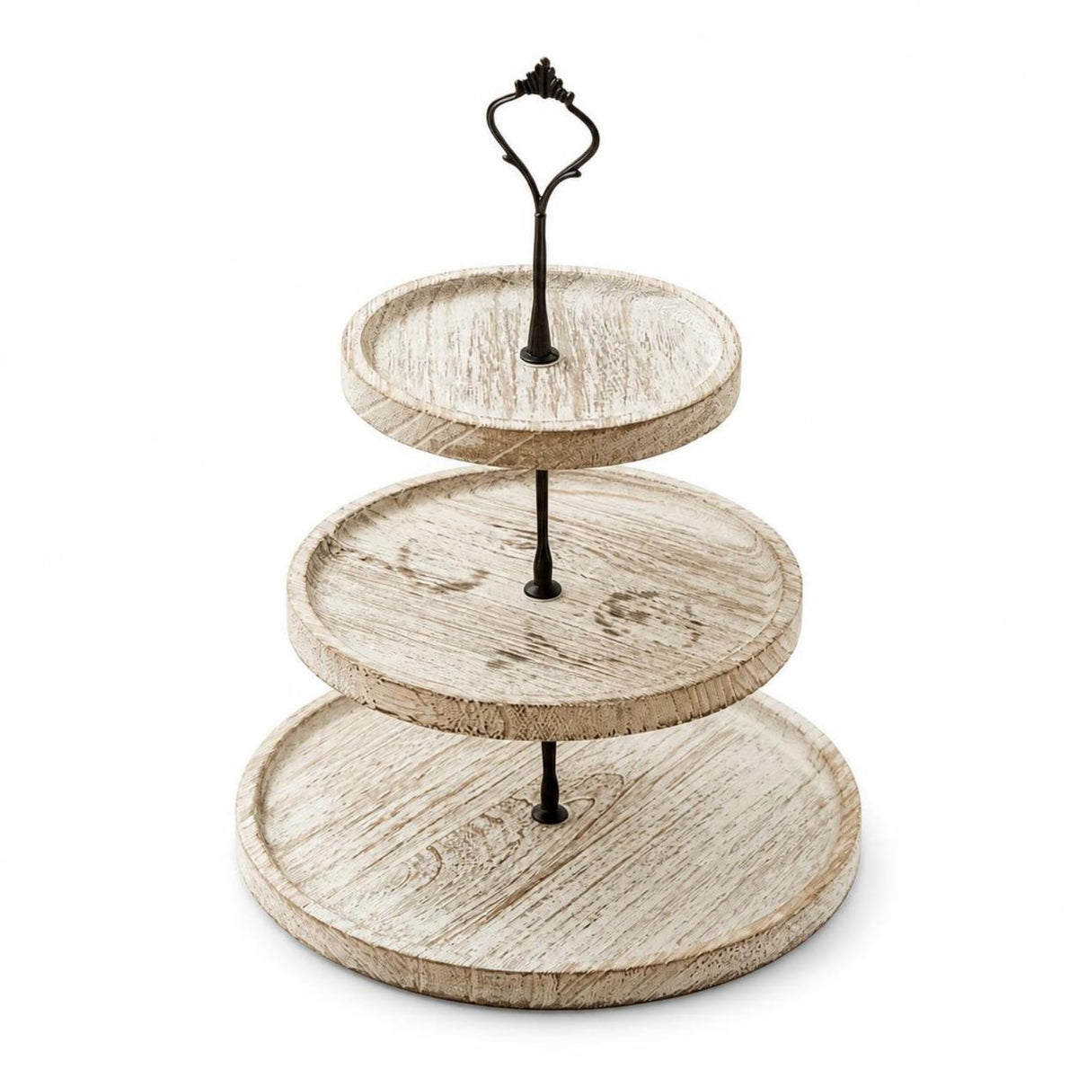 Farmhouse 3-Tier Dessert Stand Rustic 3 Tier Serving Tray Distressed Wooden Dessert Stand Round for Hosts, Bakers, Afternoon Tea, Kitchen Countertops