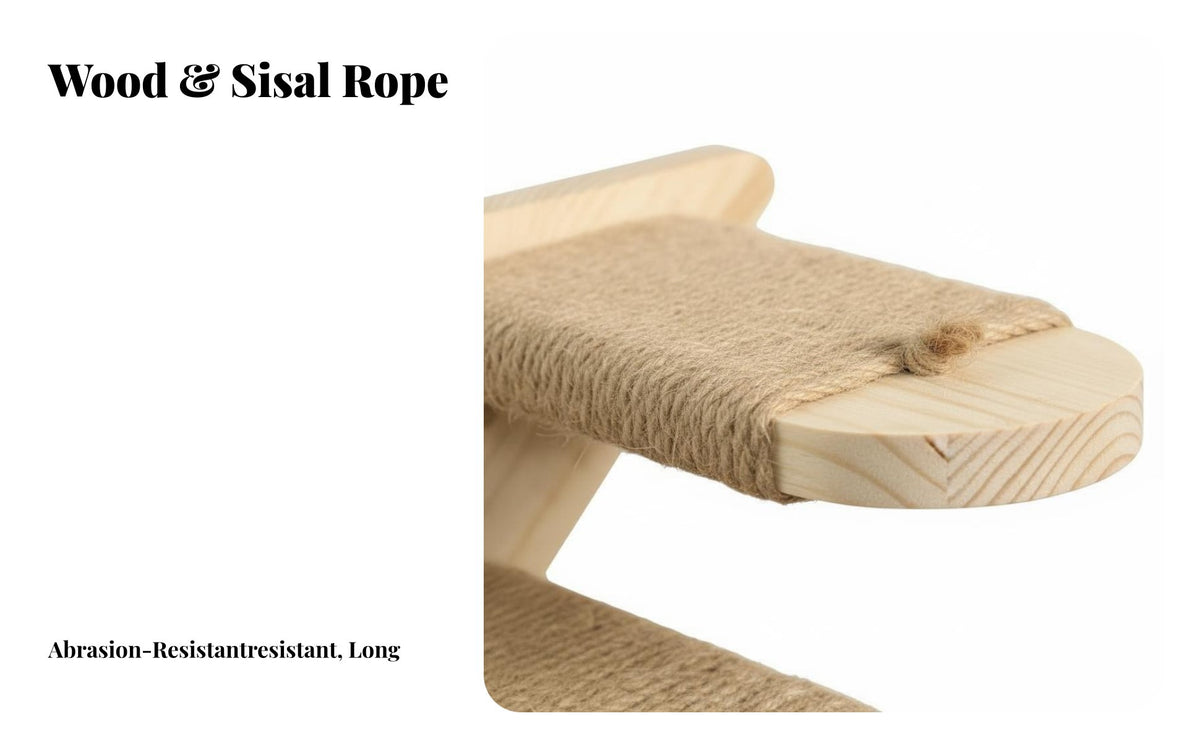 Sisal Scratching Surface 4-Step Feline Ladder Scratch-Friendly Rope 4-Step Feline Stairway Space-Saving Design Wall Steps Sturdy Construction for Felines, Kittens, Indoors, Living Room, Bedroom