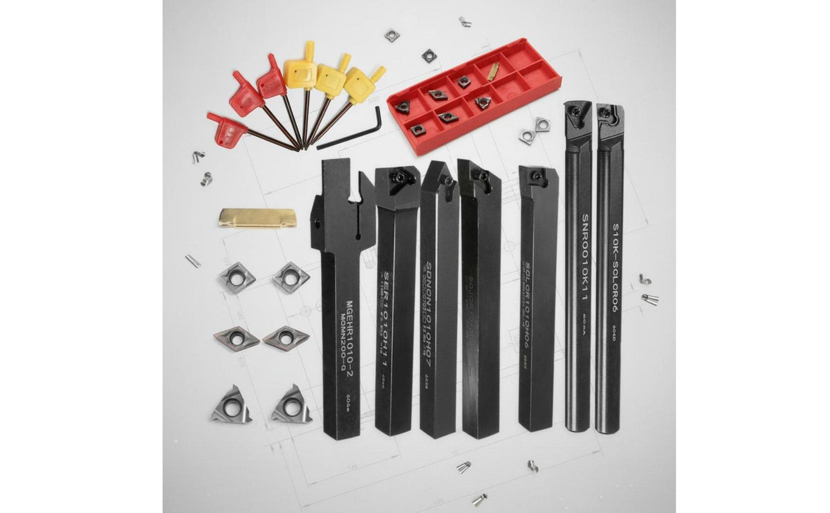 7 Pieces Black Coated Turning Tool Holder Set Wear Resistant Indexable Turning Tool High Hardness Carbide Insert Holder Long-Lasting for Machinists, Professionals, Workshop