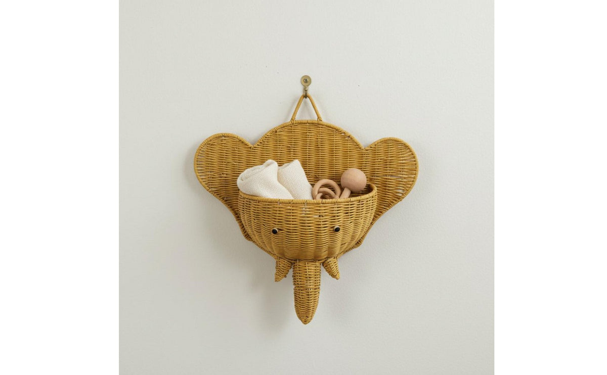 Woven Elephant Planter Iron Frame Elephant Head Wall Basket Animal Shaped Hanging Basket for Kids, Nursery, Balcony, Living Room