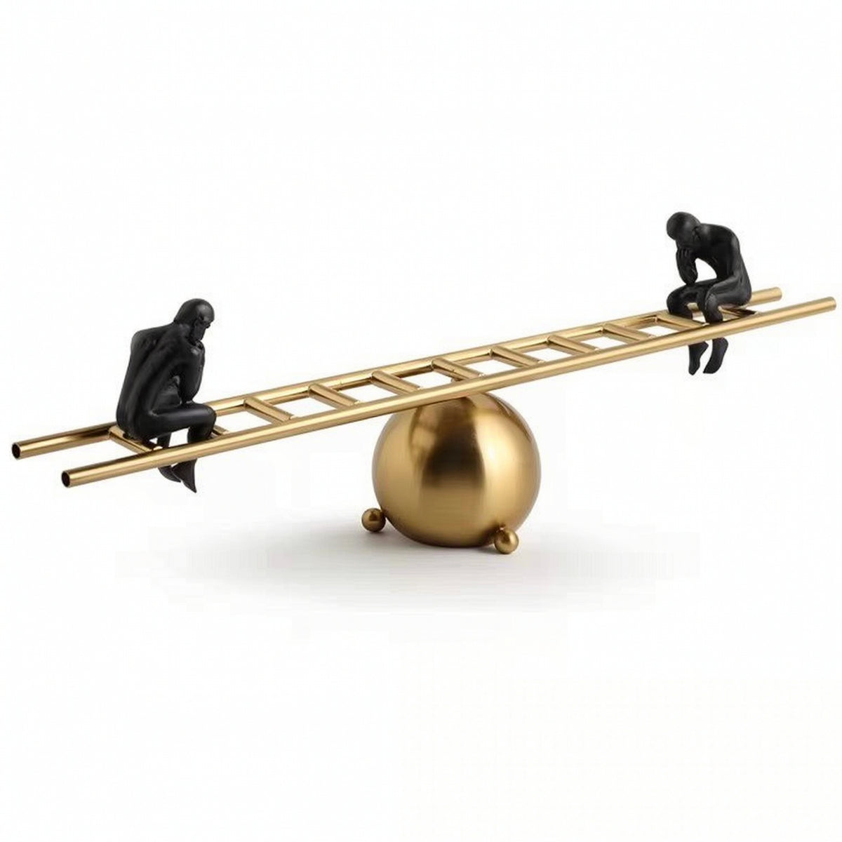 Balance Sculpture with Figurines Sophisticated Ladder Balance Statue Sleek Ladder Statue for TV Stand