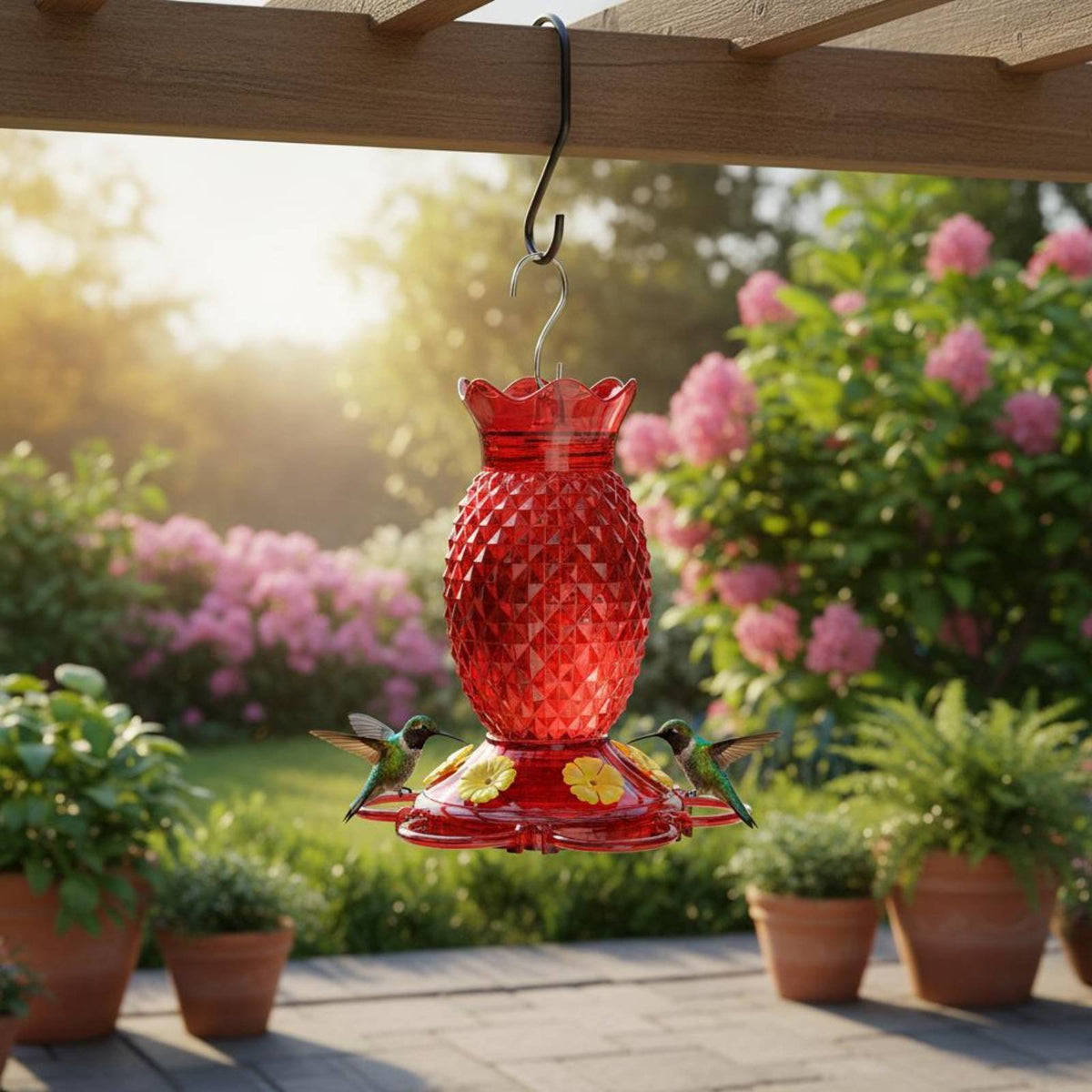 Decorative Hummingbird Feeder Easy to Hang Hanging Hummingbird Feeder Wide Mouth Outdoor Bird Waterer Leak-Proof for Patio, Yard