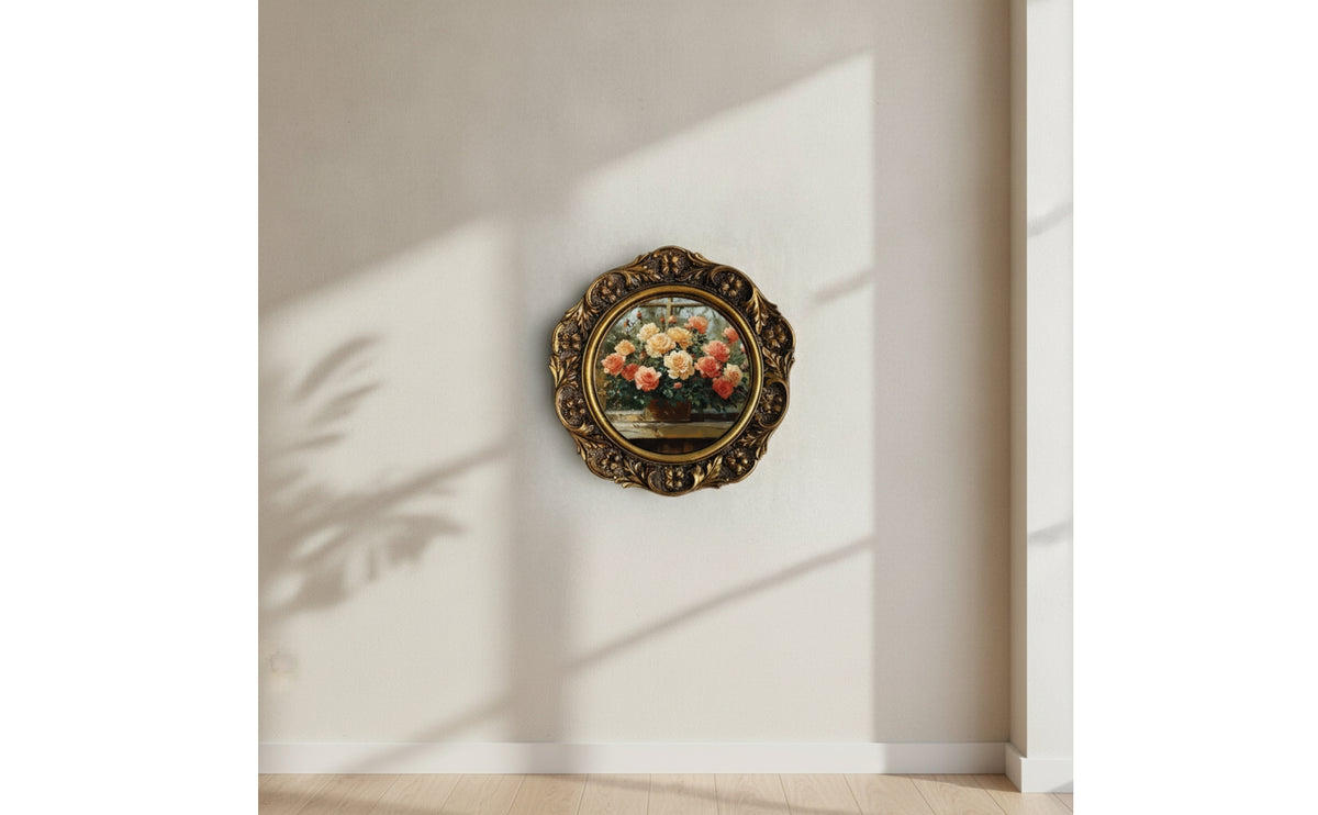 Ornate Round Photo Frame Vintage-Style Round Picture Frame Decorative Sturdy for Bedroom