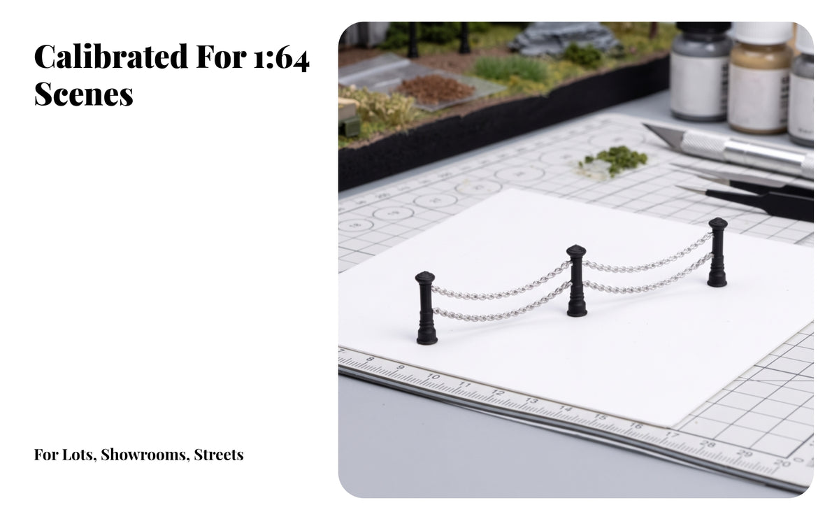 1/64 Chain Link Barrier Fence | Low Profile Diorama Accessory, Miniature Chain Barrier