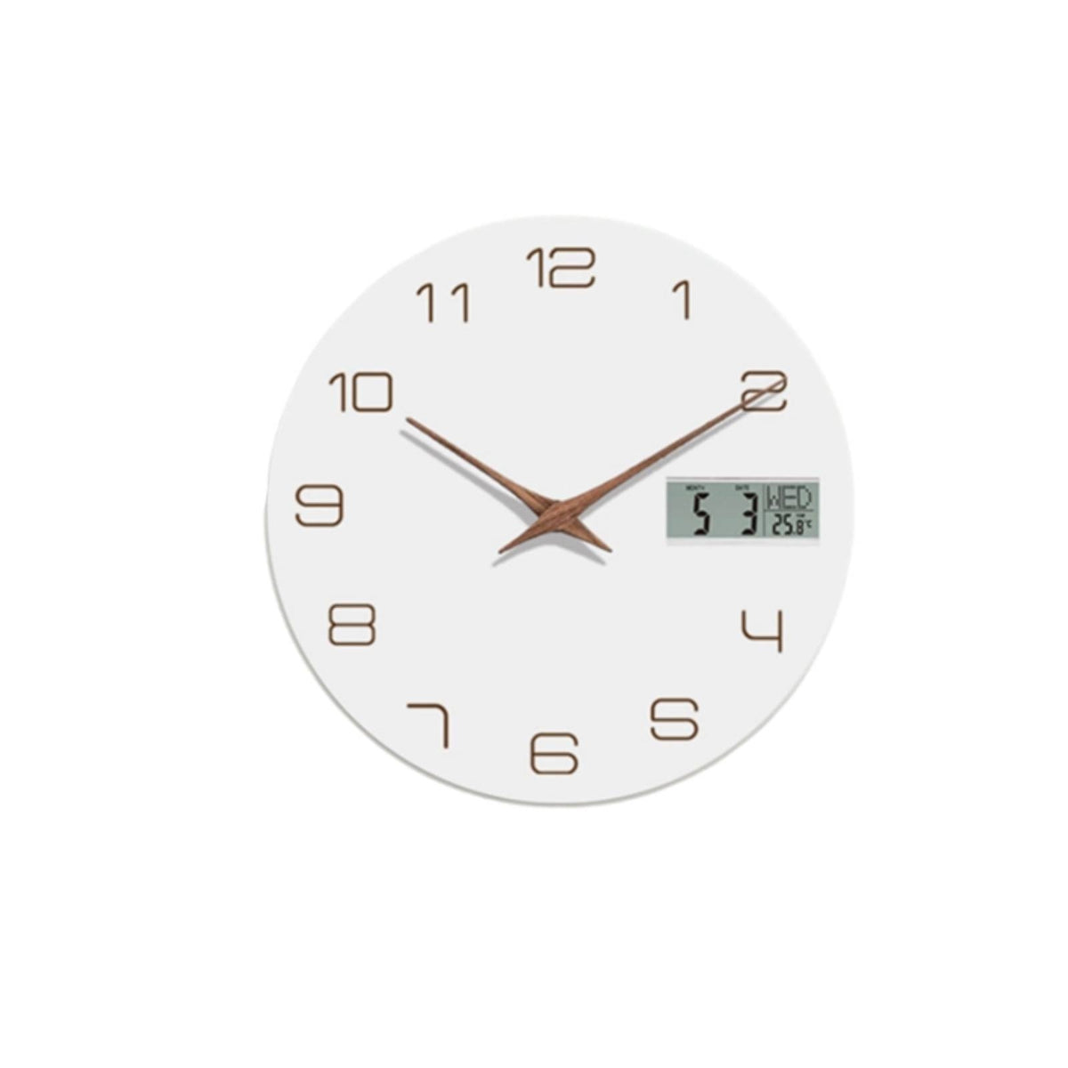 12 Inch Wall Clock with LCD Display 30 Cm Wall Clock with Temperature Display Linen-Textured Silent for Apartments