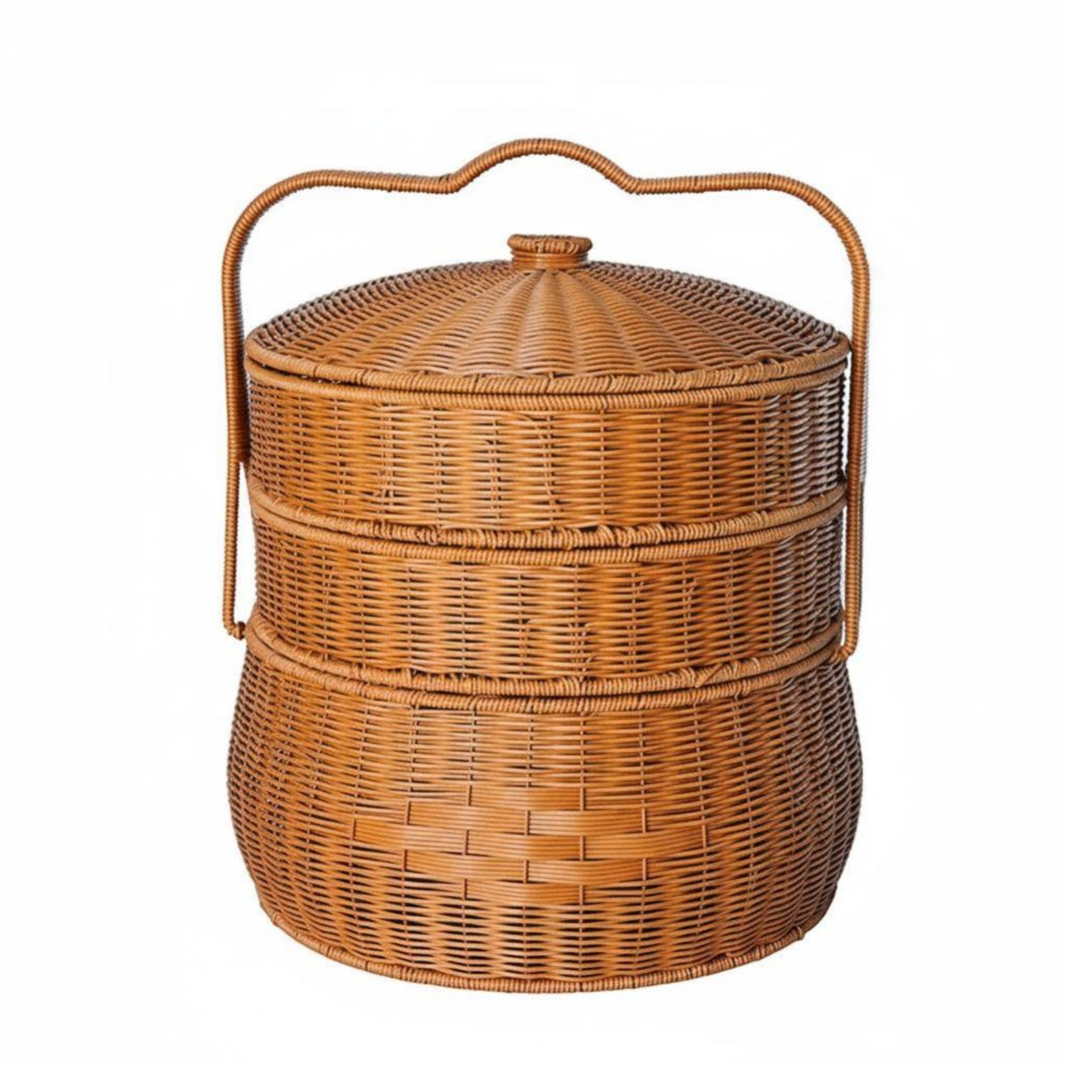 Woven design two-levellevel Lidded Basket Portable Handle Gift Hamper With Lid Household Container for New Homeowners, Newlyweds, Families, Weddings, Housewarming Parties, outdoor meals, Home Storage