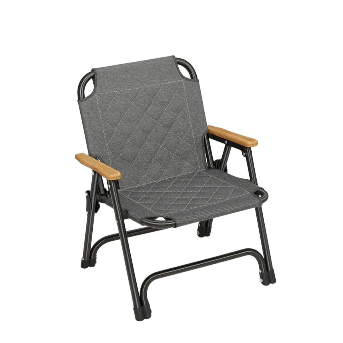 Quilted Kermit Chair Low-Height Folding Chair with Wooden Armrests Stable Furniture Sturdy for Fishing