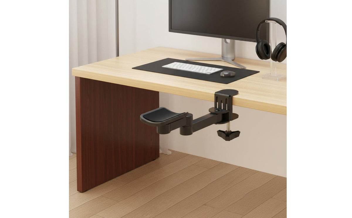 Ergonomic Armrest 360° Rotation Rotating Elbow Support Bracket Punch Installation Clamp-on Desk Armrest for Gaming Enthusiasts, Player Setup
