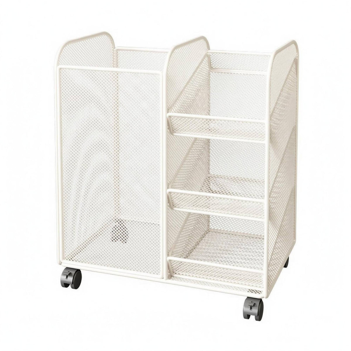 Slanted Shelves Rolling Mesh Rack Caster Wheels Toy Storage Rack Movable Rolling Shelf Metal