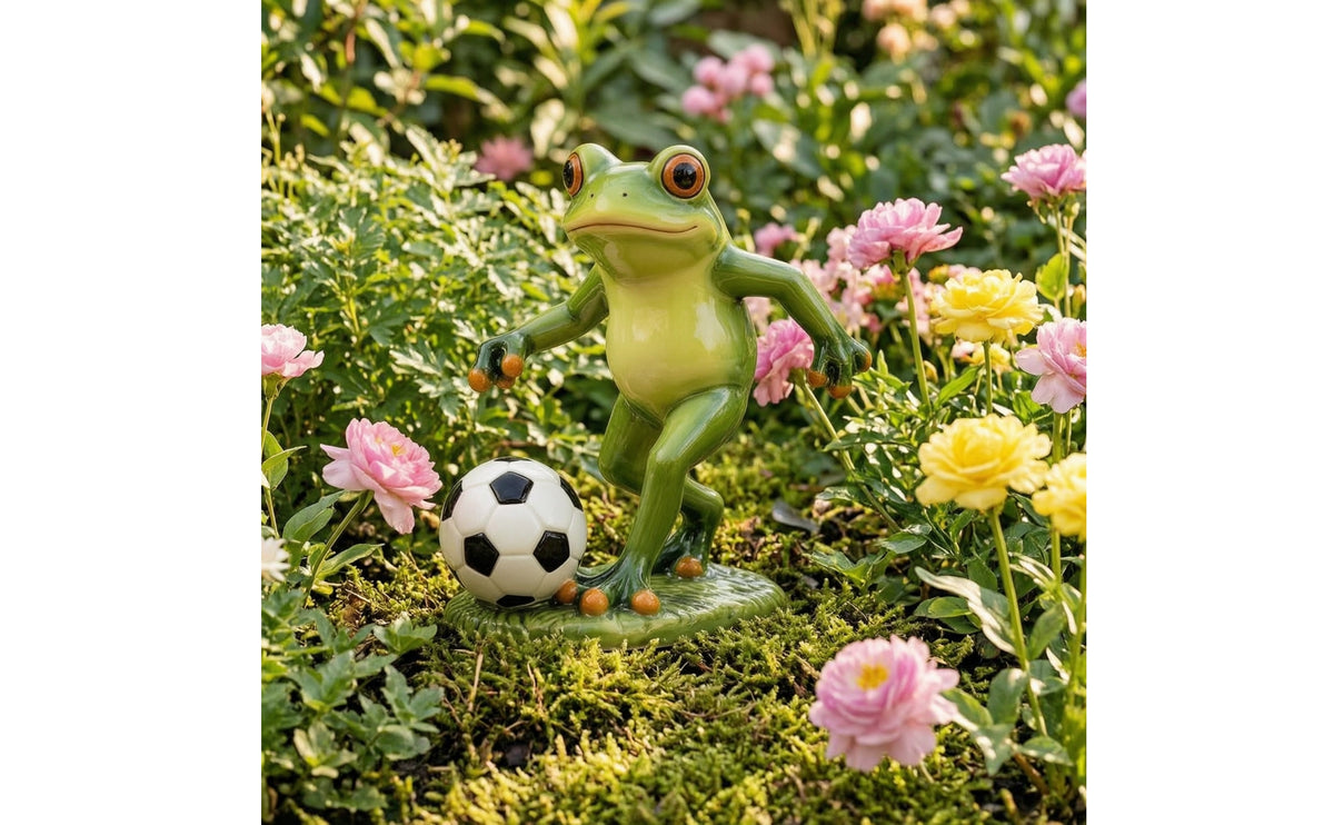 Outdoor Frog Statue with Soccer Ball Resin Frog Statue Cute Decor Whimsical for Gardeners, Garden, Patio, Yard