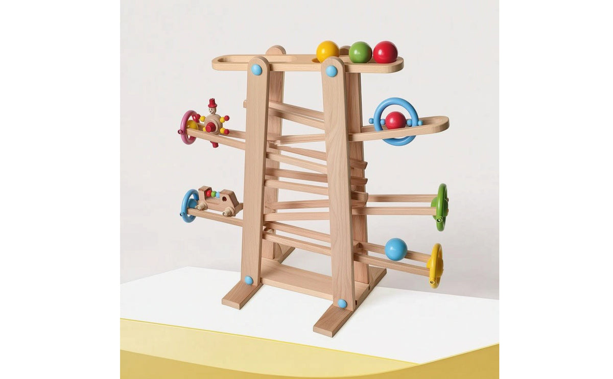 Wooden Ball Run Large Ball Track Toy Freestanding Wooden Marble Run with Balls for Young Children, Kids, Playroom, Nursery
