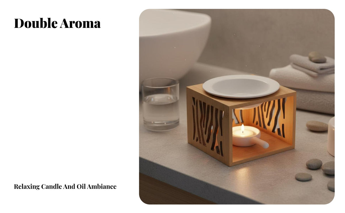 Bamboo Essential Oil Burner Relaxing Aroma Fragrance Lamp Decorative Hollow-out Furnace for Meditation Lovers, Living Room, Office
