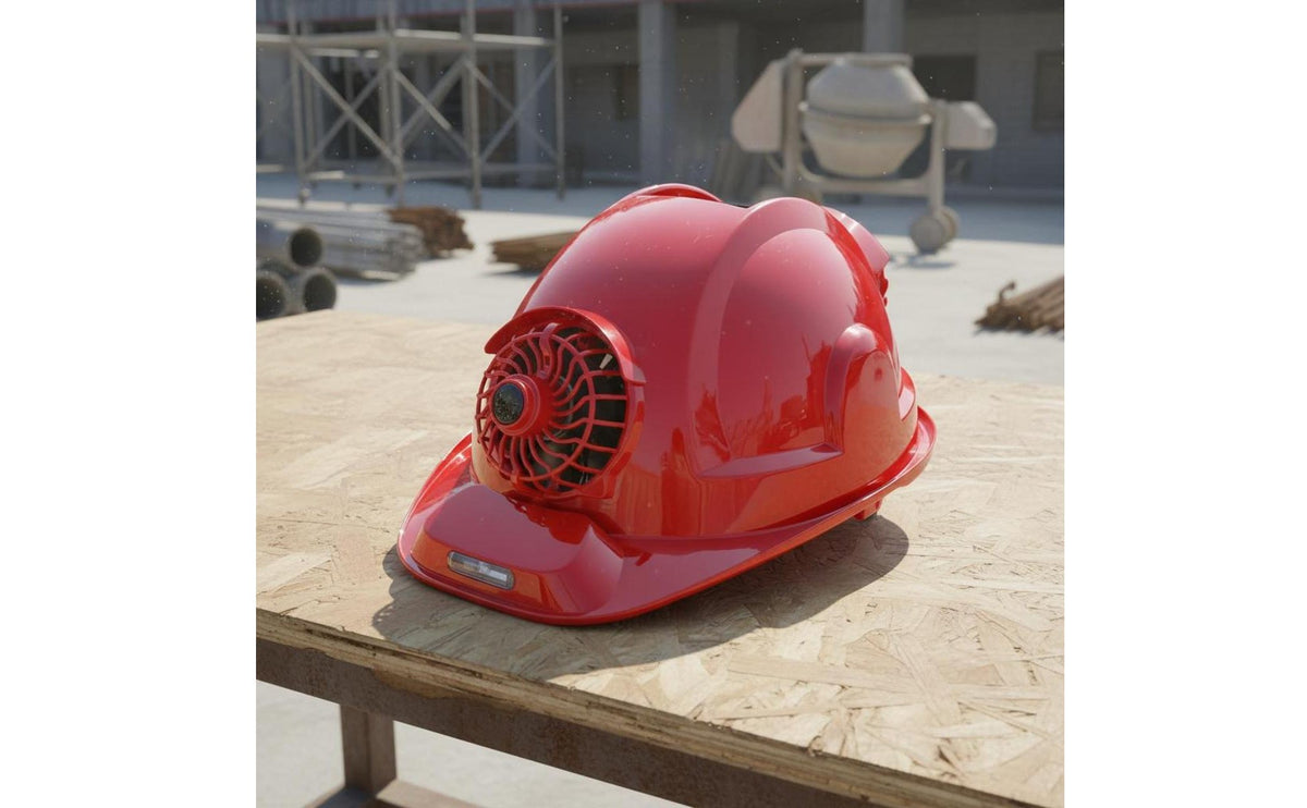 Adjustable Airflow Solar Powered Hard Hat Lightweight Solar Powered Safety Helmet Waterproof Double Fan Safety Helmet Built-in Compass for Summer