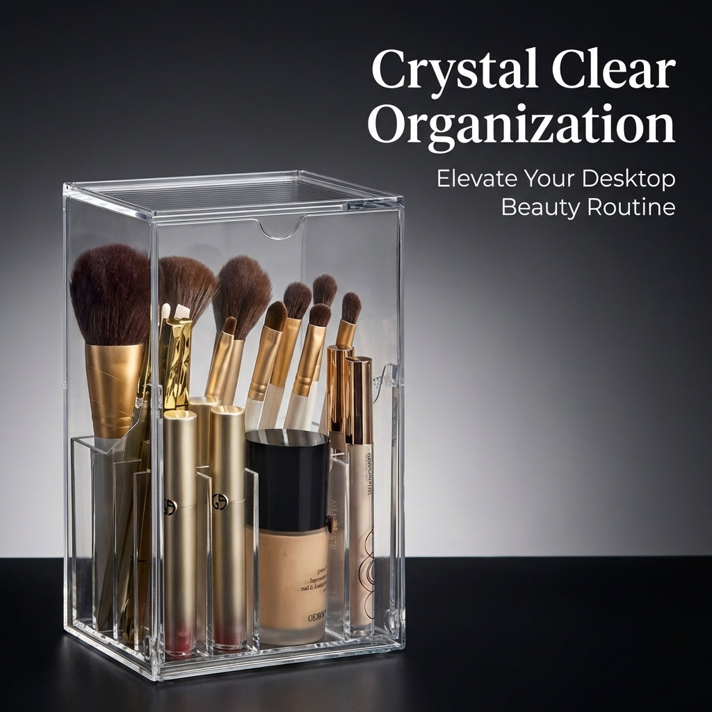 Clear Acrylic Lipstick Organizer, Dustproof Large Capacity Cosmetic Storage Box, for Vanity Table and Bedroom Multi-Compartment Makeup with Drawers