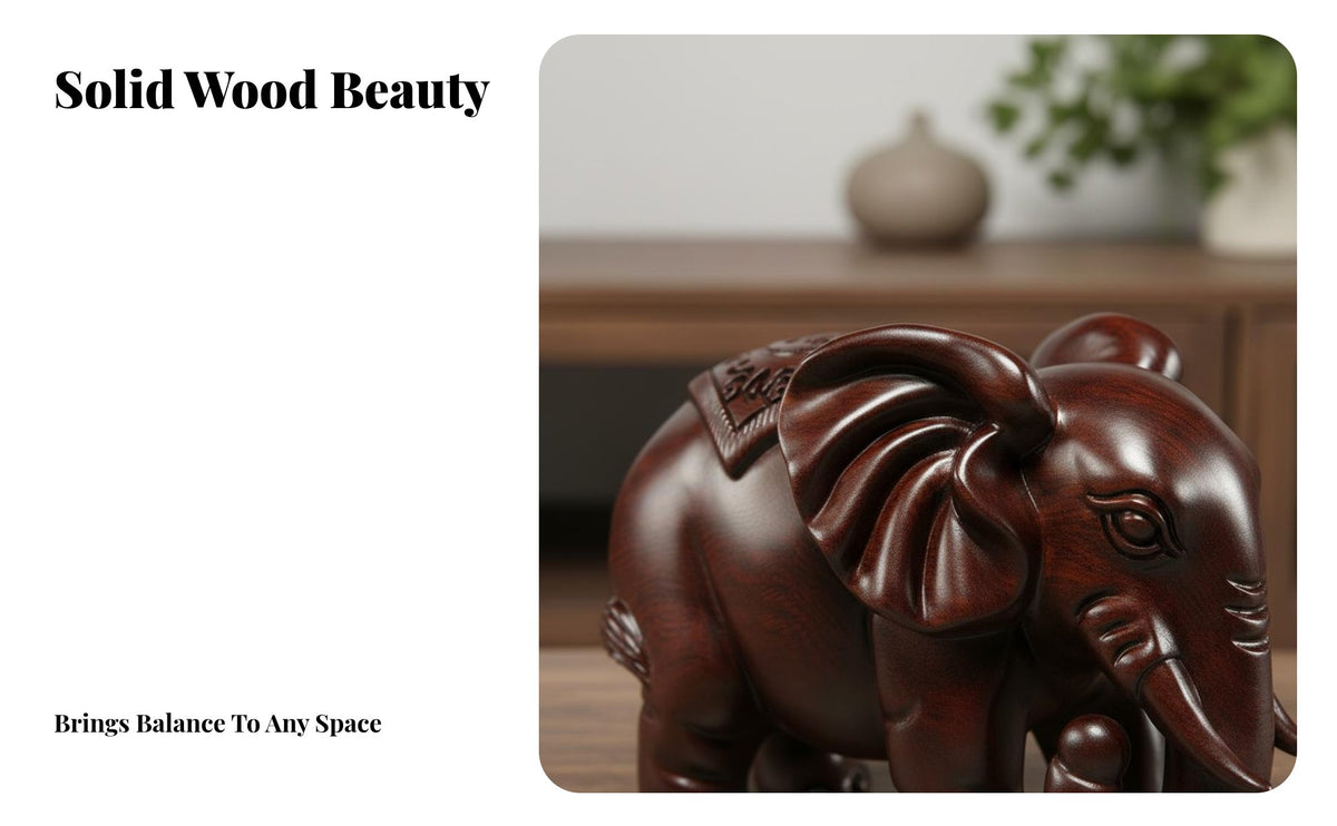 Solid Wood Elephant Sculpture Good Luck Symbol Ebony Wood Elephant Decor Designed for Collectors, Homeowners, Living Room, Entrance Entryway