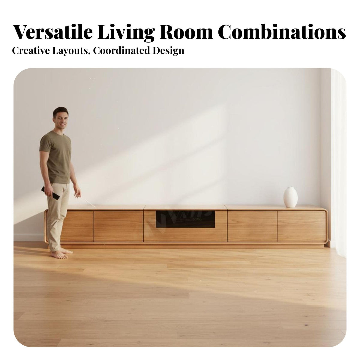 TV Cabinet Solid Wood Construction Display Device Cabinet Position Memory Automated TV Console for Home Theater, Small Areas