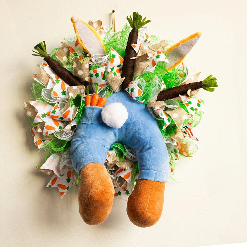 Carrot Ribbon Door Hanger Festive Atmosphere Easter Bunny Wreath Funny Design Soft Toy Bunny Door Decoration for Homeowners, Wall Decor, Porch