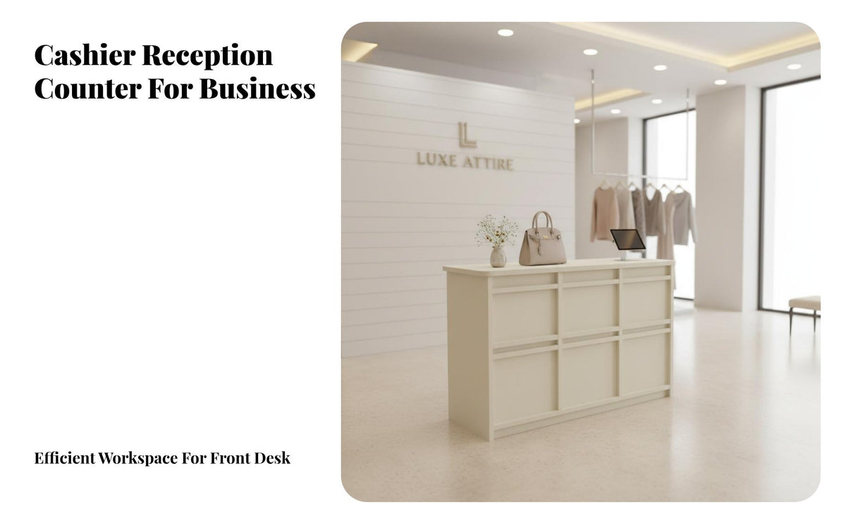 Cream Design Reception Counter Multi-Functional Modern Minimalist Front Desk Wide Countertop Salon Front Desk for Receptionists, Boutique
