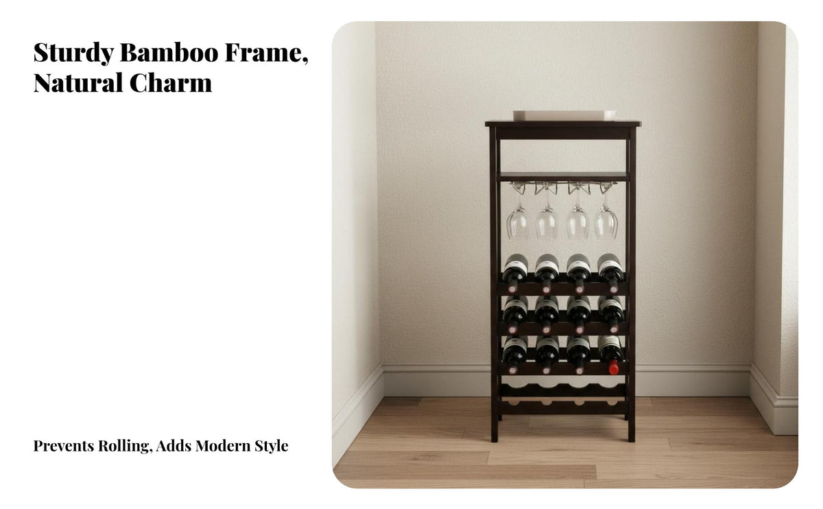 Sturdy Construction Bamboo Wine Bottle Holder Space Saving Bamboo Wine Shelf Wobble-Complimentary Stackable Bottle Rack Easy Assembly for Homeowners, Living Room, Kitchen, Pantry