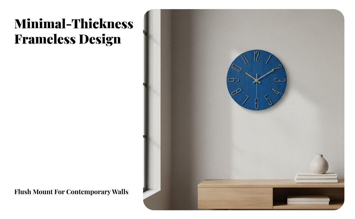 Minimalist Wall Clock Thin Frameless Decorative Clock Non-Ticking for Living Room, Bedroom, Office