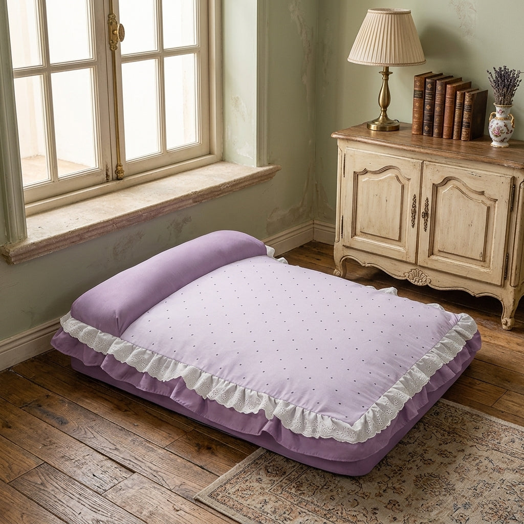 French Retro Dog Bed for Small Dogs Cats, 62x43cm Dog Basket with Removable Cushion, Washable Dog Cushion for Teddy