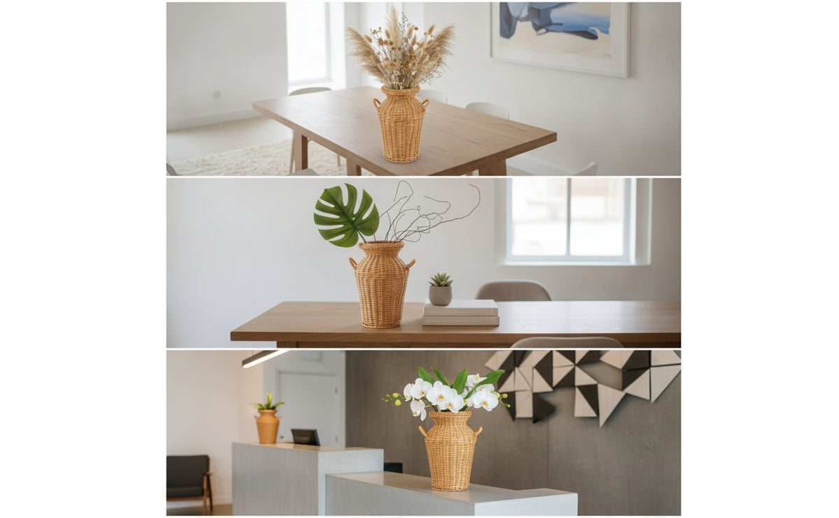 Faux Rattan Vase Tabletop Vessel Rustic for Decorators