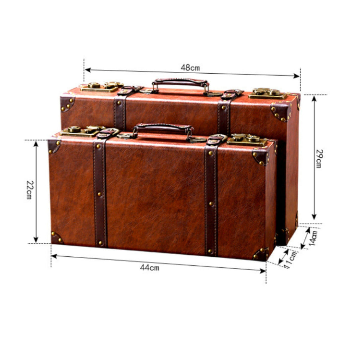Vintage Leather Suitcase Rivet Details Hard-Sided Leather Suitcase Top Handle