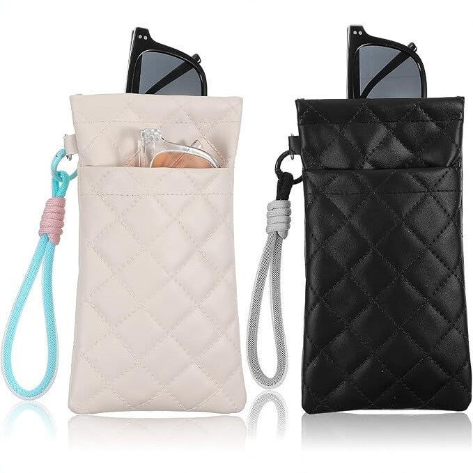 Quilted Portable Eyeglass Pouch with Lanyard, Mini Crush-Resistant Case